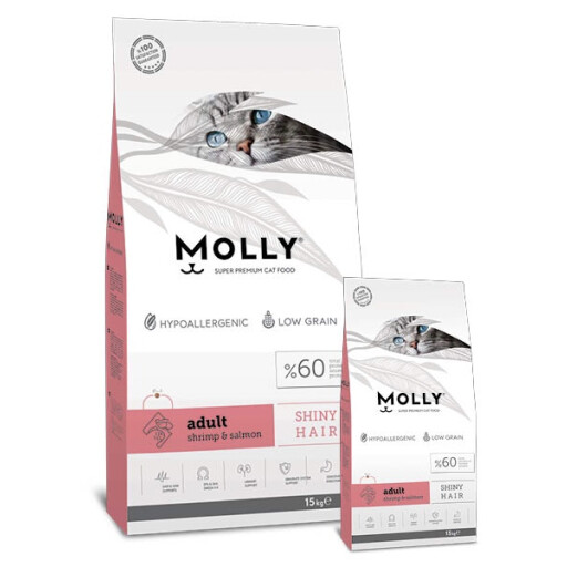 طعام للقطط بالروبیان & سلمون 15kg Molly Adult shrimp & Salmon 15kg