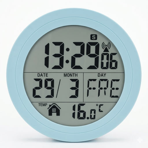 ساعة حمام ومطبخ رقمية ذكية مقاومة للرطوبة متعددة الوظائف Smart digital bathroom and kitchen clock, moisture resistant, multifunctional