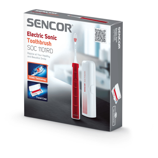 فرشاة اسنان كهربائية البطارية تدوم حتى 45 يومًا احمر SOC 1101RD Electric Sonic Toothbrush Battery lasts up to 45 days Red SOC 1101RD