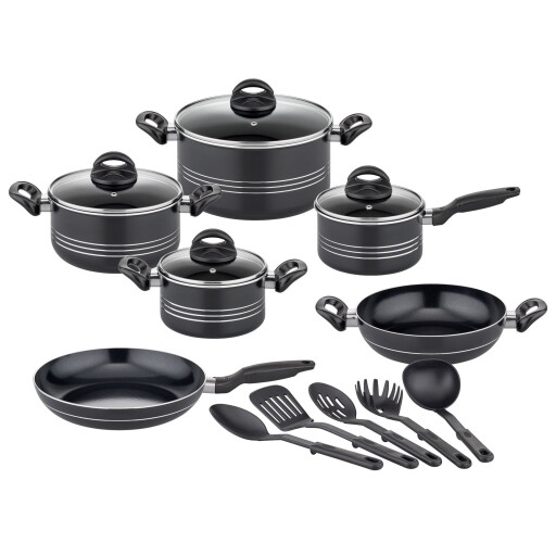 طقم أواني ميلانو أسود 15 قطعات Cookware set Milano 15 piece