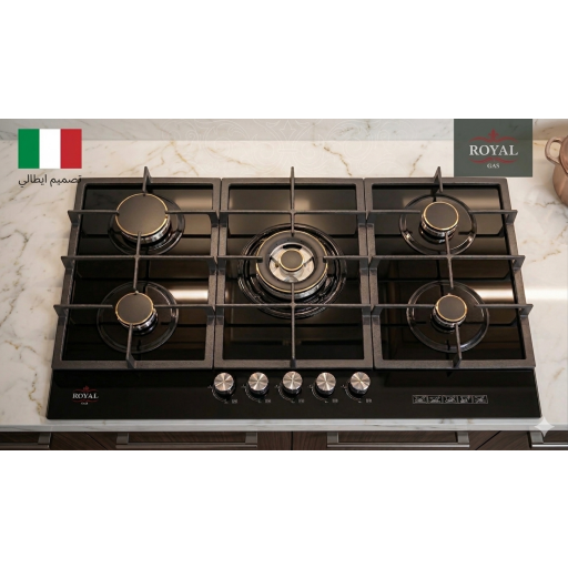 طباخ رويال جاز  بلتن المتطور 60*90 زجاج اسود تصميم ايطالي Cooker RoyalGas60*90