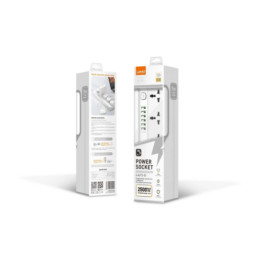 موزع كهرباء LDNIO SC5614C بخمسة منافذ كهرباء وستة منافذ USB مع شحن سريع قدرة 20 واط LDNIO SC5614C 5-Outlets Power Strip with 6 USB Ports (20W Fast Charging & 2500W High Power)