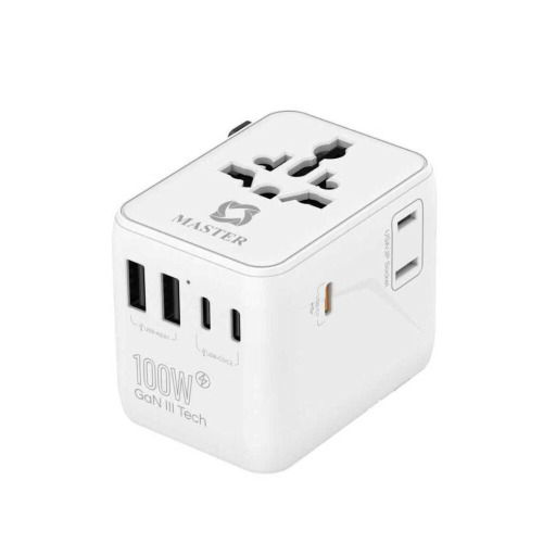 محوّل سفر عالمي 100 واط PD (أبيض) Universal Travel Adapter 100W PD - White