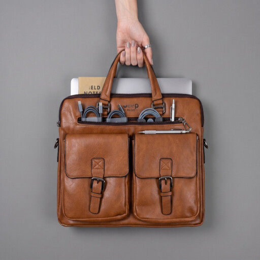 حقيبة لابتوب جلد رجالية من جيب Leather laptop handbag