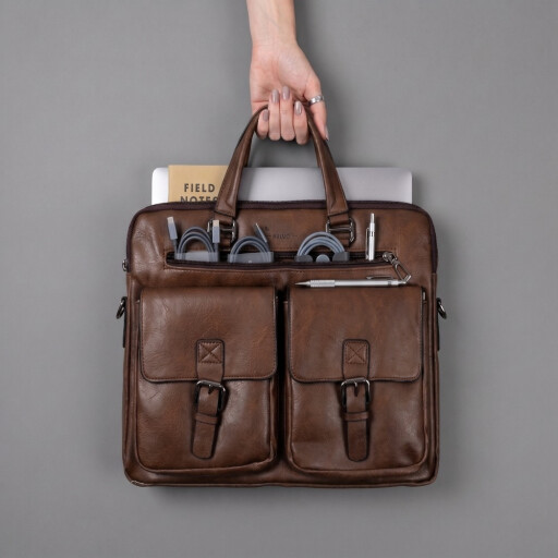 حقيبة لابتوب جلد رجالية من جيب Leather laptop handbag