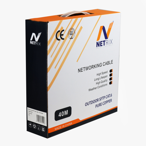 كيبل شبكة خارجي NX CAT6 نحاس نقي 100% مدرع SFTP بطول 40 متر NX SFTP CAT6 Outdoor Network Cable 40m 100% Copper