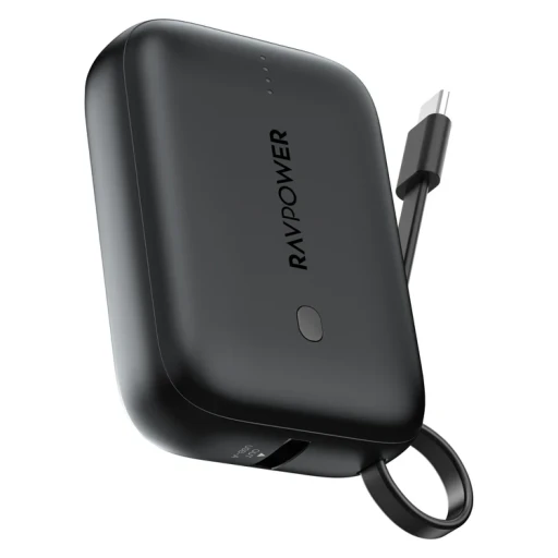 باور بانك من RAVPower -  شاحن محمول مثالي  10 الف ملي امبير 20 واط كيبل تايب سي مدمج RAVPower Power Bank – Ideal Portable Charger, 10000mAh, 20W with Built-in USB-C Cable