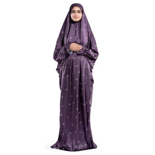 ملابس صلاة ستان لون عنابي Grape Satin Islamic Prayer Wear