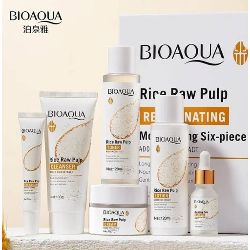 مجموعة بيواكوا (Bioaqua) للعناية بالبشرة بخلاصة لب الأرز الخام Bioaqua Rice Raw Pulp Rejuvenating Moisturizing Six-Piece Suit