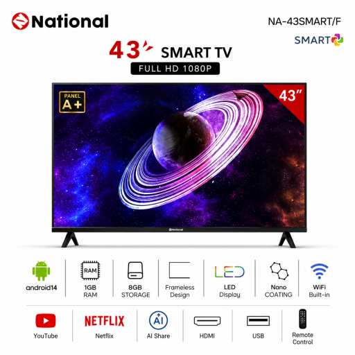 شاشة ناشيونال سمارت حجم 43 بوصة National Smart TV 43-inch