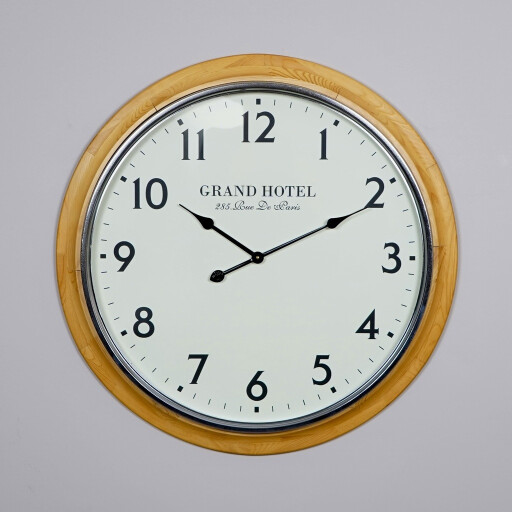 ساعة جدارية دائرية قطر 80 سم بإطار خشبي Round Wall Clock 80cm Wooden Frame
