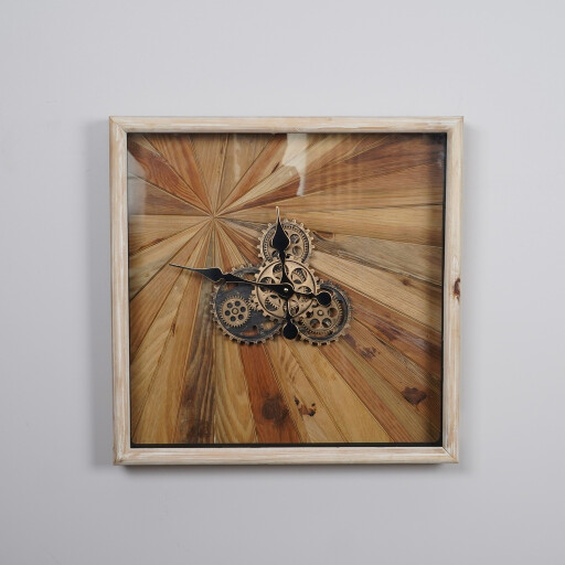 ساعة جدارية ميكانيك مربع 60*60 خشب Mechanical Square Wall Clock 60×60 Wooden Frame