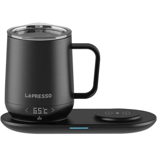 كوب ليبريسو حافظ للحرارة 12 أونصة مع قاعدة شحن لاسلكية - أسود LePresso Heated Mug 12oz with Wireless Charging Pad - Black