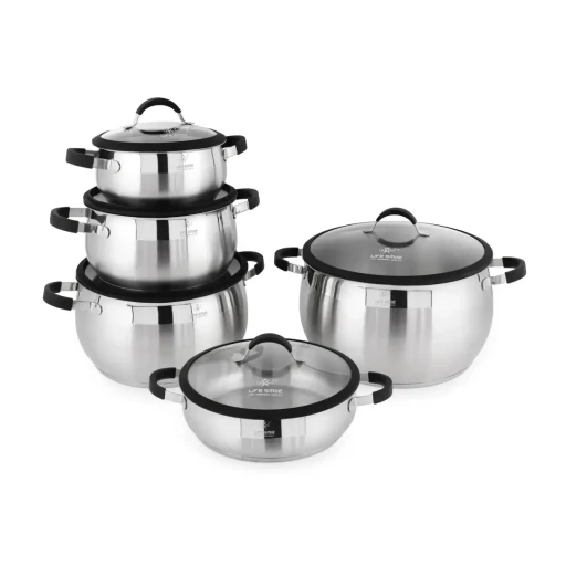 طقم قدور 10 قطع ستانلس ستيل عيار 18/10 من لايف سمايل Life Smile 10 Piece Stainless Steel Pots Set