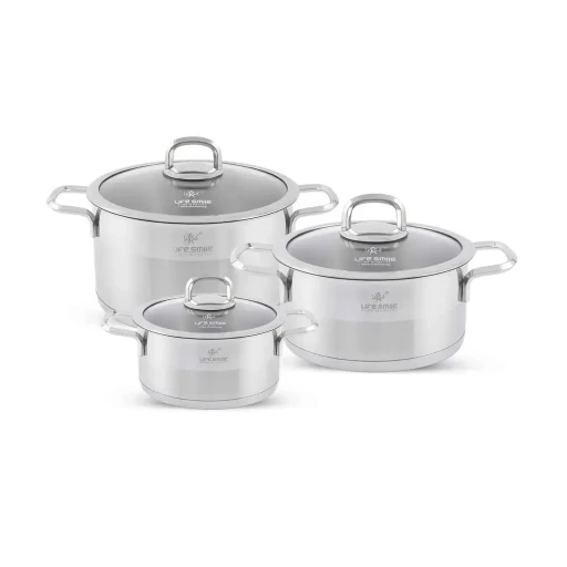 طقم قدور 6 قطع ستانلس ستيل عيار 18/10 من لايف سمايل Life Smile 6 Piece Stainless Steel Pots Set