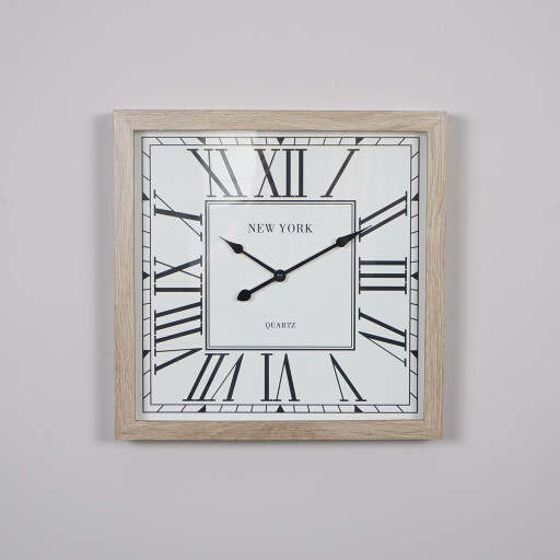 ساعة جدارية مربعة 40 سم إطار خشبي 40cm Square Wall Clock Wooden Frame