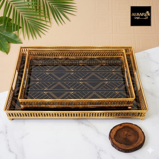 صواني تقديم ديكور ذهبي فاخر Luxury Gold Serving Trays