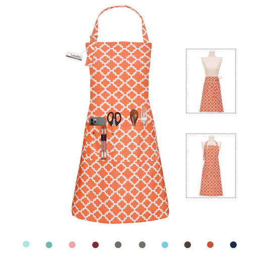 صدرية طبخ قطنية احترافية بثلاثة جيوب عملية برتقالي Professional cotton cooking apron with three practical pockets