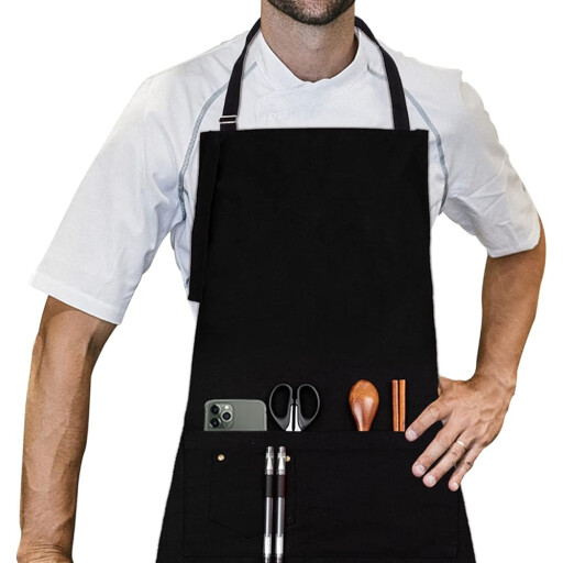صدرية مطبخ قطني عملي أصلي متعدد الاستخدامات اسود Original, practical, multi-purpose cotton kitchen apron in black