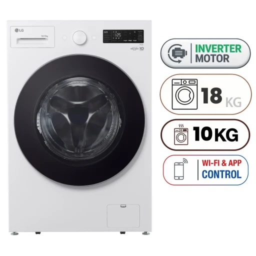 غسالة مع نشافة تحميل أمامي - سعة غسيل 18 كغم - سعة تنشيف 10 كغم - إنفرتر - أبيض إيسنس Front Load Washing Machine and Dryer - 18 kg - 10 kg - Inverter - Essence White