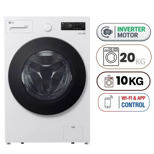 غسالة مع نشافة تحميل أمامي - سعة غسيل 20 كغم - سعة تنشيف 10 كغم - إنفرتر - أبيض إيسنس Front Load Washing Machine and Dryer - 20 kg - 10 kg - Inverter - Essence White