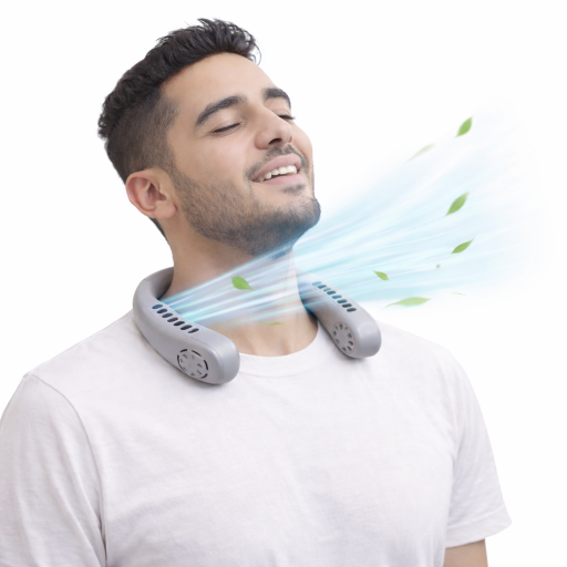 مروحة رقبة قابلة للشحن متعددة السرعات. Rechargeable multi-speed neck fan.