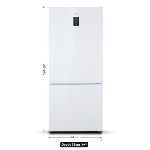 ثلاجة إيلك بابين - فريزر سفلي - أبيض. iLK Double Door Refrigerator - Bottom Freezer - White.