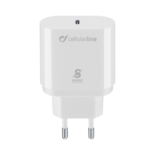 شاحن جداري سريع "سيلولار لاين" بقوة 25 واط لهواتف سامسونج وآيفون Cellularline 25W EU USB-C Power Adapter for Samsung and iPhone