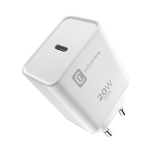 شاحن جداري سريع "سيلولار لاين" بقوة 20 واط لهواتف آيفون وآيباد Cellularline 20W EU USB-C Power Adapter for Apple Devices
