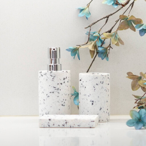 سيت حمام حجر 3 قطع 3-Piece Stone Bathroom Accessory Set