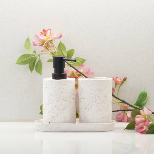 سيت حمام سيراميك 3 قطع 3-Piece Ceramic Bathroom Accessory Set