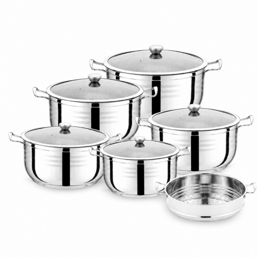 طقم قدور ستانلس ستيل 11 قطعة باورماكس PowerMaxx 11PCS Stainless Steel Cookware Set