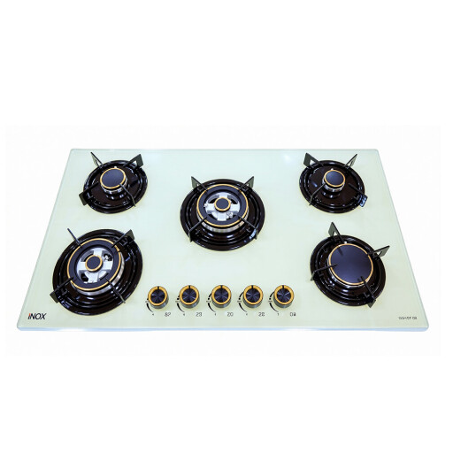 طباخ منضدي اينوكس 90 سم زجاج بیج Inox Built-In Gas Cooker 5 Burners Beige Glass