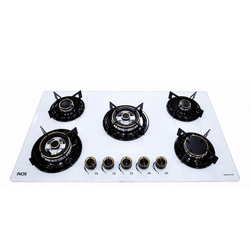 طباخ منضدي اينوكس 86 سم زجاجي أبيض Inox Tabletop Gas Cooker 86cm White Glass