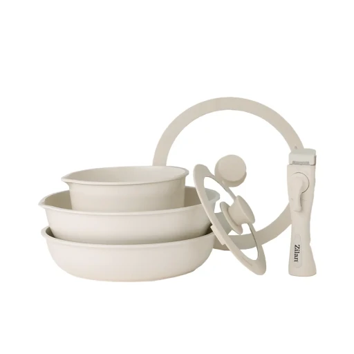 طقم أواني طهي مكون من 8 قطع (بيج شيف) 8 Pcs Cookware Set (Beige Chef)