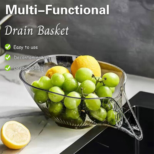 وعاء التصفية للخضروات والفواكه والطعام Clear Acrylic Vegetable and Fruit Washing Basket