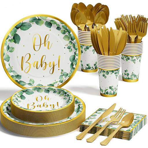 مجموعة حفلات خضراء فاخرة 140 قطعة لـ 20 ضيف Luxury green party set, 140 pieces for 20 guests