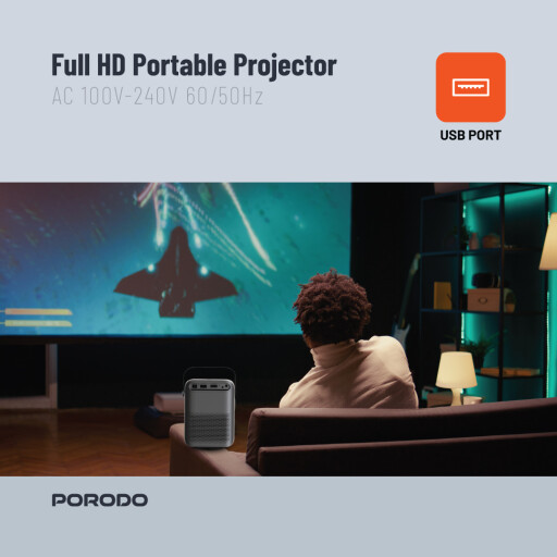بروجكتر بورودو المحمول Full HD Porodo Full HD Portable Projector