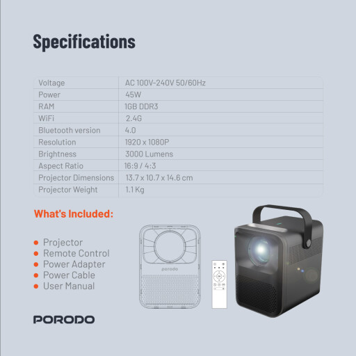 بروجكتر بورودو المحمول Full HD Porodo Full HD Portable Projector