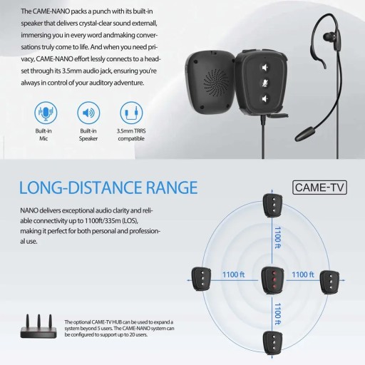 طقم نظام إنتركوم لاسلكي رقمي مصغر مكون من 4 أجهزة بود CAME-TV Nano, Small Digital Wireless Intercom Pod - NANO 4PCS KIT