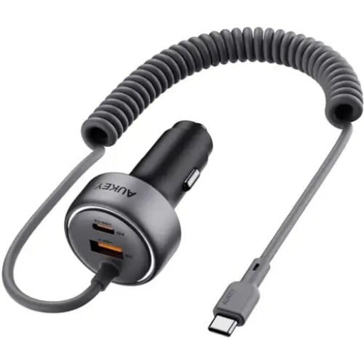 أوكي باثفايندر سلينج شاحن سيارة سريع الشحن بقوة 72 واط مع كابل USB C مدمج ومؤشرLED Aukey Pathfinder Sling 72W Fast Charging Car Charger With Built-In USB C Cable, With Led Indicator