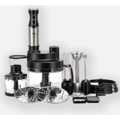 طقم خلاط يدوي – 1000 واط – وعاء 2 لتر – موديل V-807-A – سلفر/أسود V-807-A Hand Blender Set – 1000W – 2L Bowl – Silver/Black