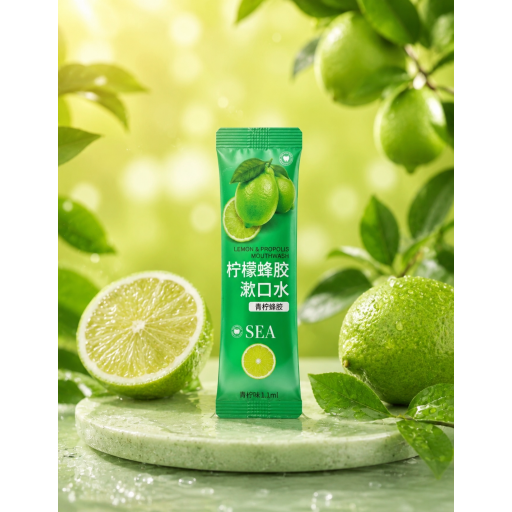 أظرف غسول ومضمضة الفم المنعشة بنكهات الفواكه والعكبر من SEA SEA Refreshing Mouthwash and Rinse Sachets in Fruit and Propolis Flavors