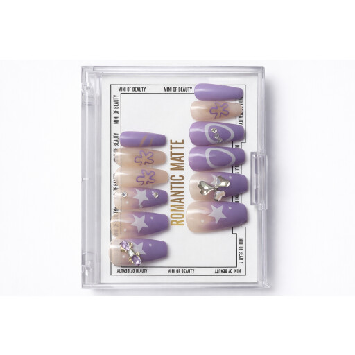 أظافر تركيب (Press-on Nails) بتصميم "رومانتك مات" الناعم مع كريستال Soft "Romantic Matte" Design Press-on Nails with Crystals