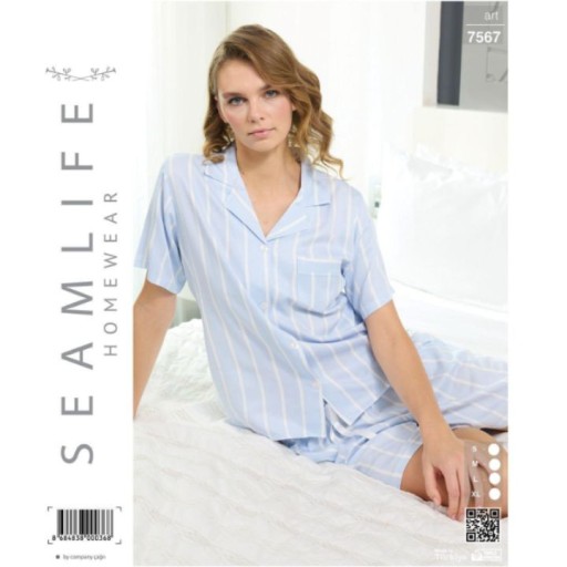 سيت بيجاما شورت ازرار نسائية Women’s Cotton Buttoned Short Pajama Set