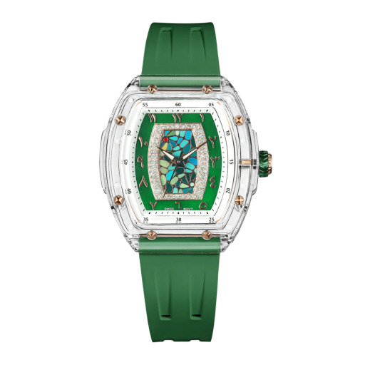 ساعة نسائية بحزام مطاطي أخضر 35 ملم Women Watches 35 mm