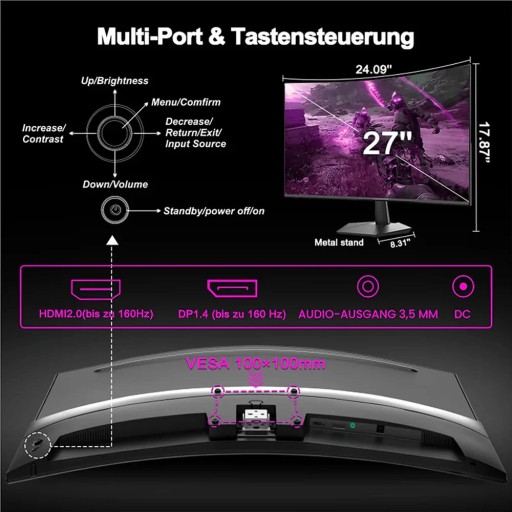 شاشة ألعاب - 27 بوصة - فل اتش دي - لوحة في أيه - منحنية - 160 هرتز - أسود Gaming Monitor - 27 Inch - FHD - VA Panel - Curved - 160Hz - Black