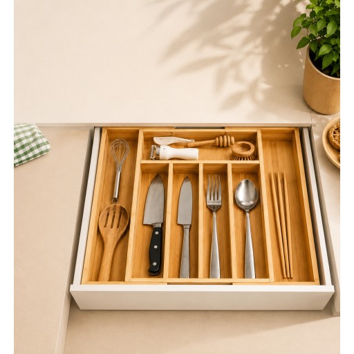 منظم أدوات المائدة الخشبي Bamboo Cutlery Organizer