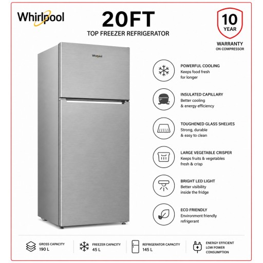 ثلاجة ويرلبول – 20 قدم – فريزر علوي – موديل WTMS701461BNA – Whirlpool Refrigerator – 20 ft – Top Freezer – Model WTMS701461BNA –silver