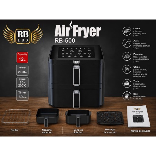 قلاية هوائية اربي لوكس 12 لتر شاشة لمس تاج دبل هيتر ضمان سنتين RBLUX 12L Air Fryer